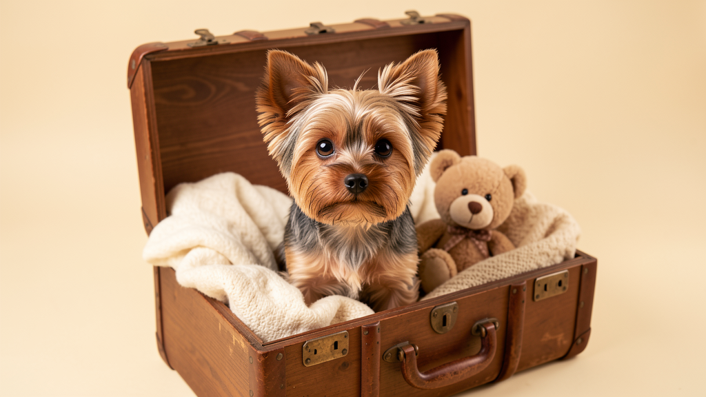 Dackel im Koffer mit Teddybären